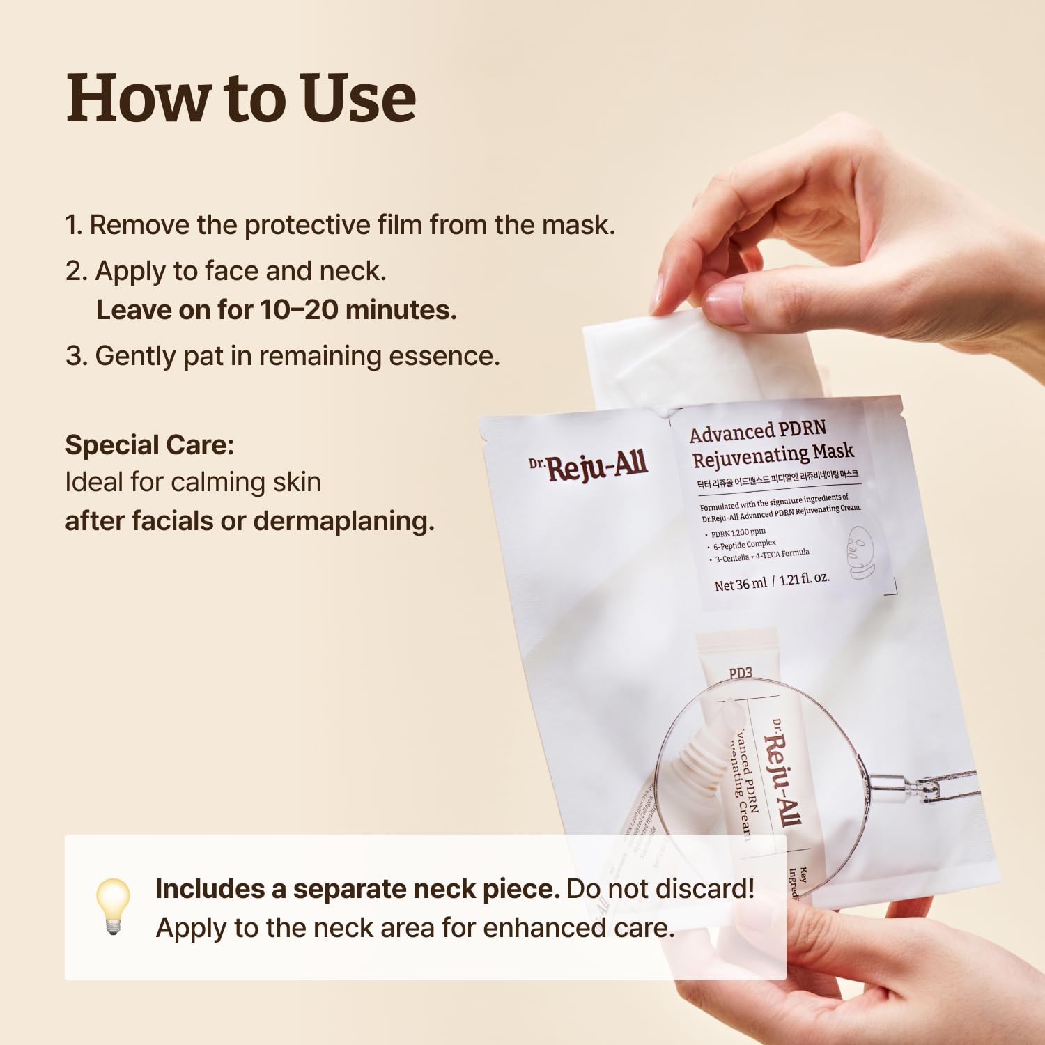 Dr.Reju-All Advanced PDRN Rejuvenating Mask - Face & Neck Korean Sheet Mask with 1,200 ppm PDRN, Collagen & Copper Peptides - Hydrating & Soothing, Skin Repair (1.2 Fl Oz x 4EA)