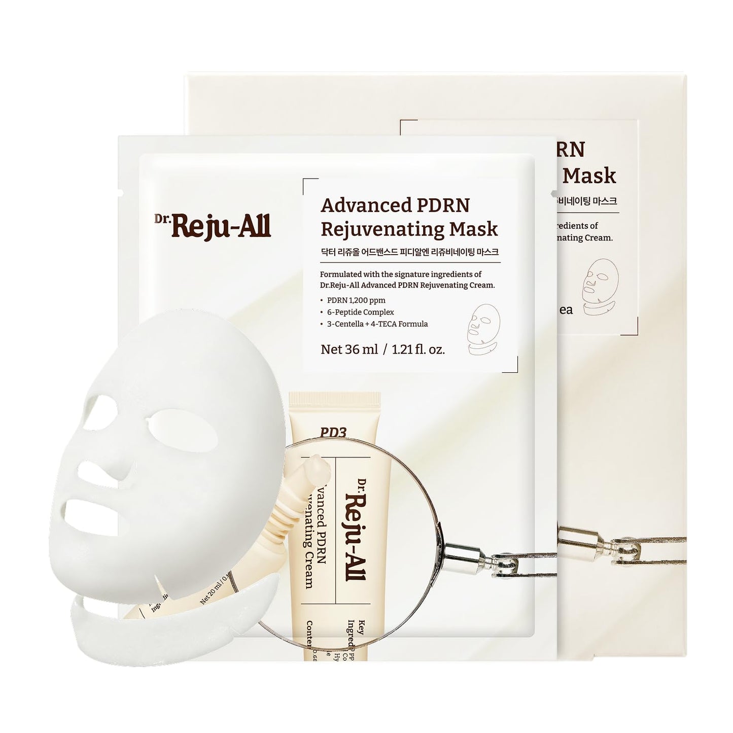 Dr.Reju-All Advanced PDRN Rejuvenating Mask - Face & Neck Korean Sheet Mask with 1,200 ppm PDRN, Collagen & Copper Peptides - Hydrating & Soothing, Skin Repair (1.2 Fl Oz x 4EA)