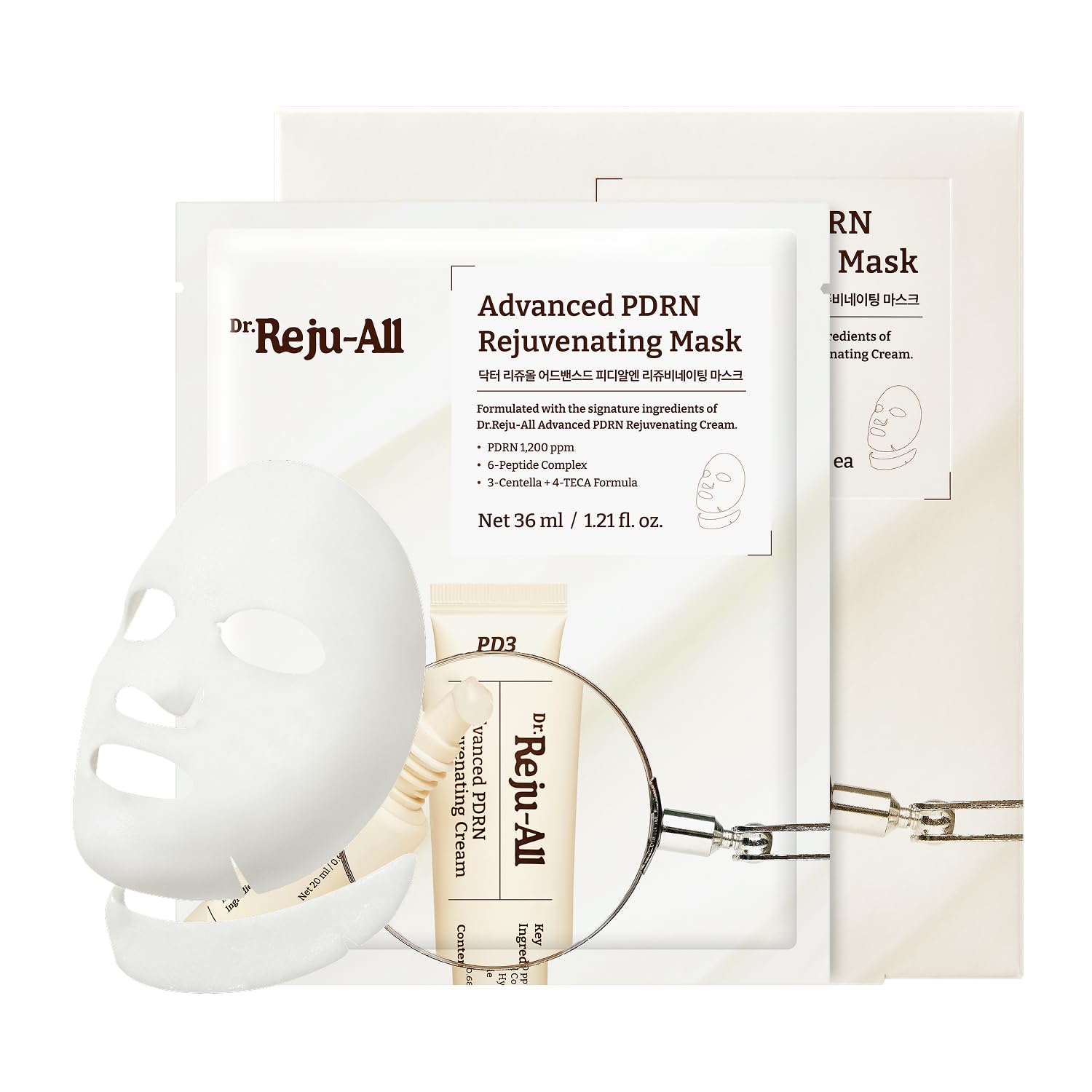 Dr.Reju-All Advanced PDRN Rejuvenating Mask - Face & Neck Korean Sheet Mask with 1,200 ppm PDRN, Collagen & Copper Peptides - Hydrating & Soothing, Skin Repair (1.2 Fl Oz x 4EA)